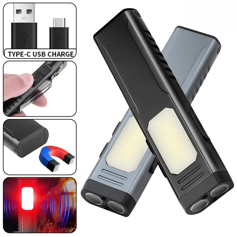 New multi-function with USB charging work light with magnet strong light portable flashlight 2pcs