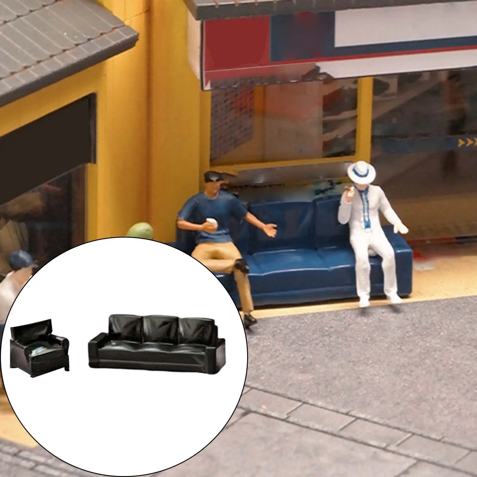 2 Buah Resin Simulasi Sofa Rumah Boneka untuk Dekorasi Model DIY Rumah Boneka 1/64 Beige