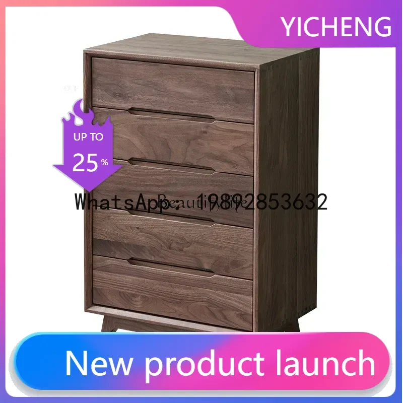 QQ 1lAmerica Black Walnut Five-Drawer Wooden Chest of Drawers Nordic Italian-Style Light Luxury Drawer