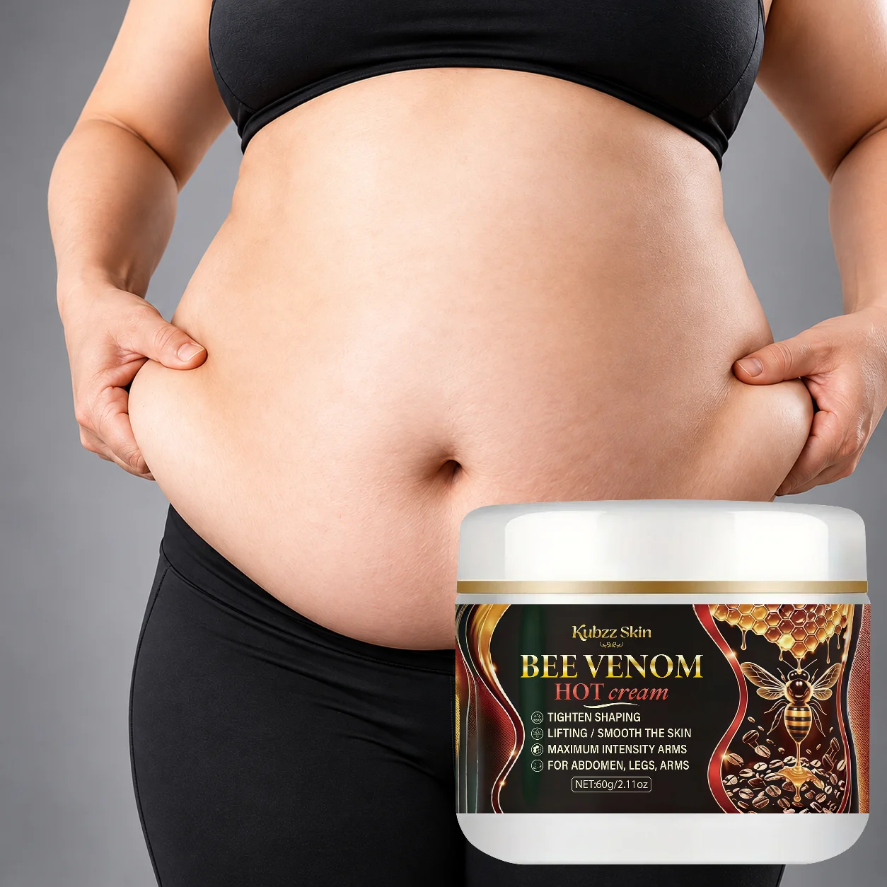 Bee Venom Thermal Body Cream, 60G/2.11Oz, Firming and Lifting Body Massage Cream, for Shaping and Care of Abdomen, Waist, Legs, and Arms