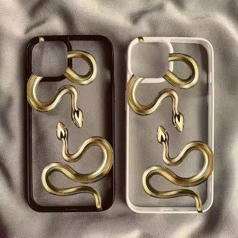 Phone Case For Samsung Galaxy S24 S23 S22 Ultra S24 FE S25 A06 A16 A54 A35 A15 A55 A52 A34 5G Luxury Black Gold Snake Cover