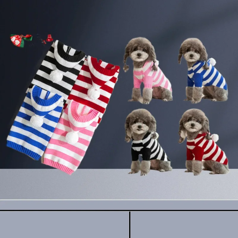 

Hot selling warm pet sweaters for spring, autumn winter,Christmas small and medium-sized dog striped hooded knitted pet clothing