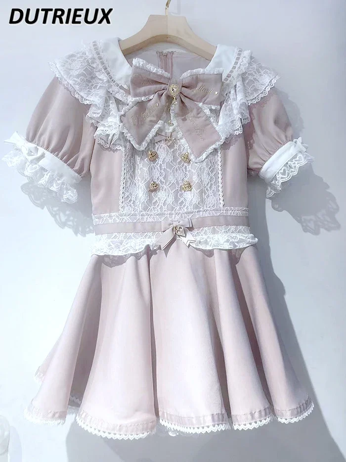 Japanese Summer Sweet Mine Series Mass-Produced Maid Style Dress Cute Puff Short Sleeve Top and Base Shorts Two-Piece Suit