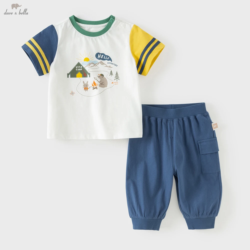 

Летний костюм Dave Bella для мальчиков, детская футболка с короткими рукавами и принтом, шорты, комплект из двух предметов, повседневный комплект одежды: топы и брюки, DB2260680