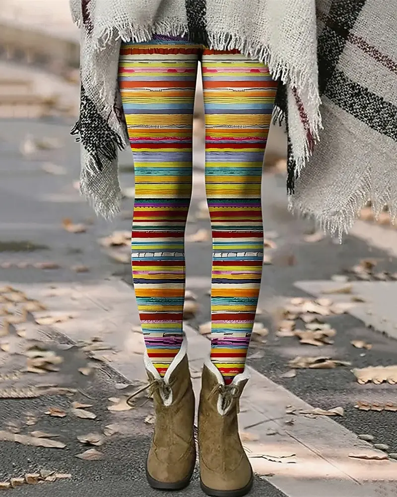 Vintage colorido leggings femininas clássico listrado impresso calças esportivas diário casual calças de cintura alta moda roupas femininas
