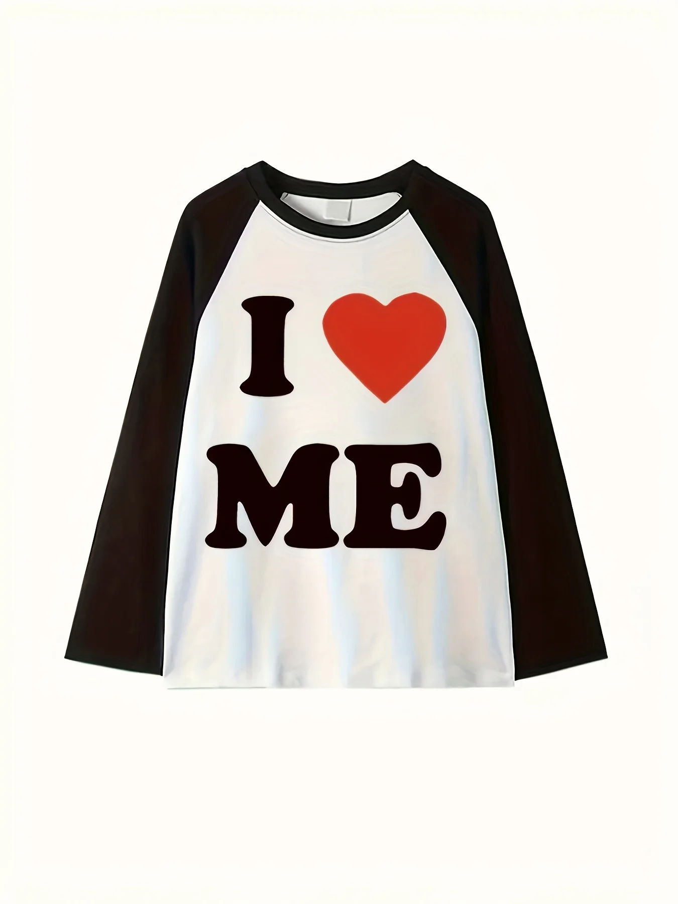 Y2K Women Loose Long Sleeve T Shirt Black White I Love Myself Letter Print Tops Casual Streetwear Spring Autumn Female Top Tee view 2