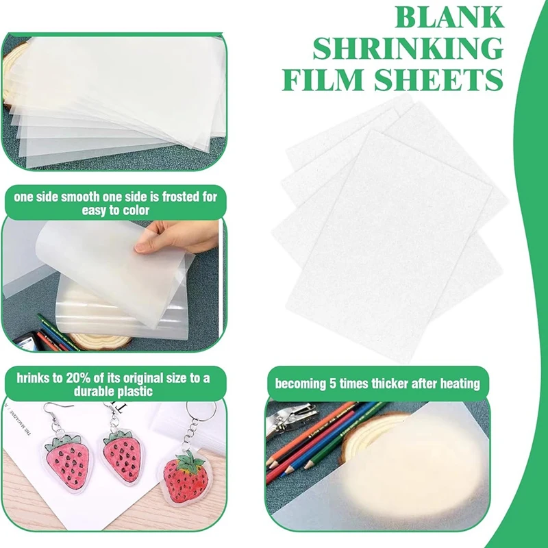 Shrink Plastic Sheet Kit W Blank Sheets Shrinky Art Paper, Colored Pencils, Keychains, Earring Hooks,For Crafting