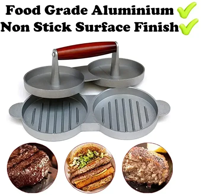 2 Grid Double Hole Stainless Steel Burger Meat Press,Machine Hamburger Meat Masher Press Minced Steak Mold Kitchen Cooking Tools