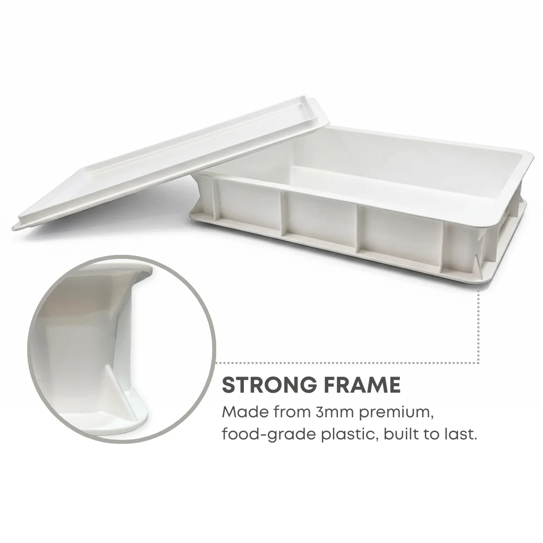 Plastic Pizza Dough Proofing Box 40x30cm Kit with 2 Dough Scraper Cutter - Stackable Fermentation Container for Homemade Pizza