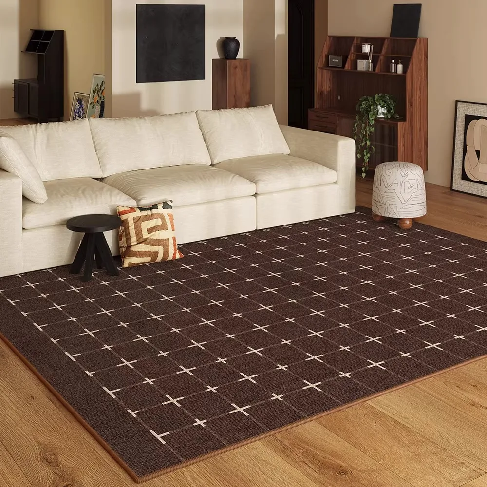 Dark Brown Retro Living Room Carpet Light Luxury Advanced Large Area Floor Mat Soft Short Plush Rug for Bedroom Home Decoration