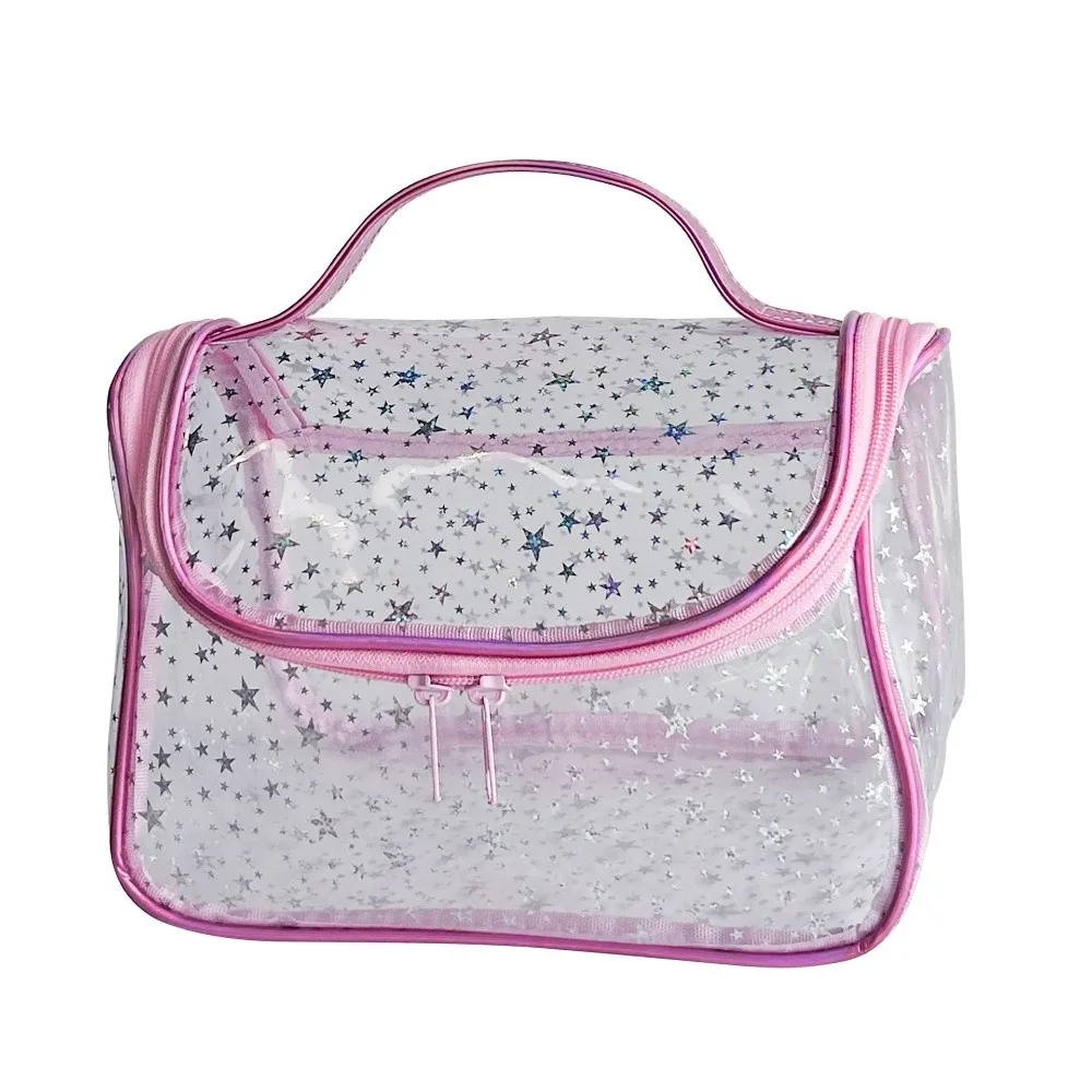New Transparent Star Cosmetic Bag PVC Waterproof PVC Toiletry Bag Reinforced Handle Double Zipper Travel Cosmetic Bag For Travel