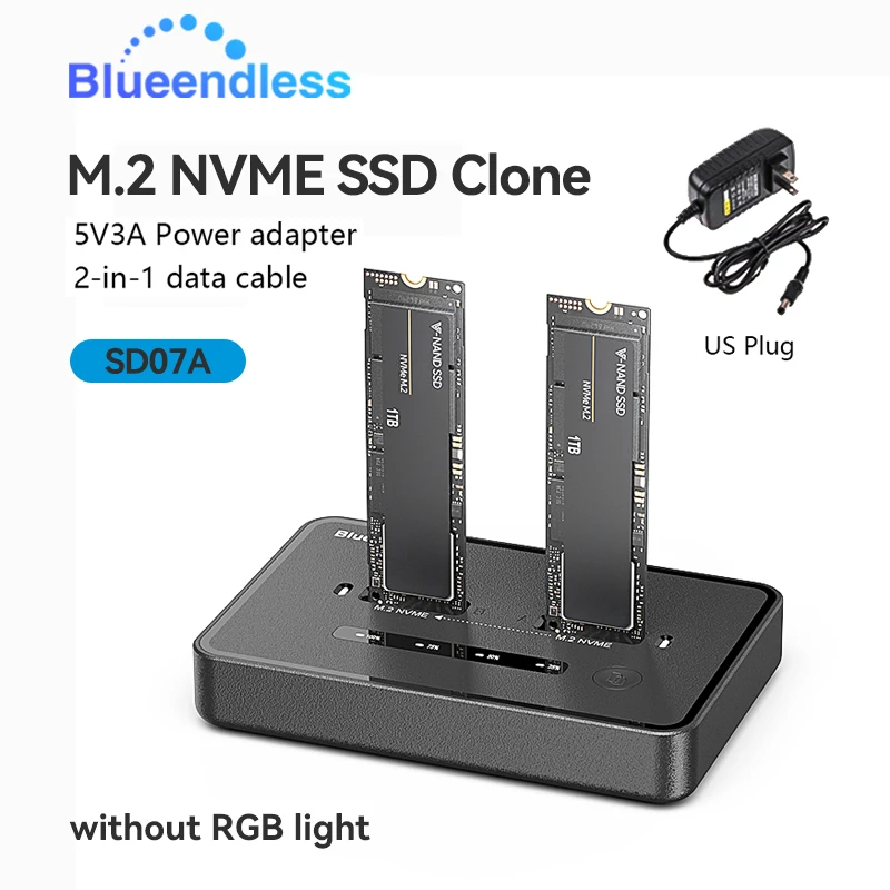 Blueendless Dual-Bay M.2 NVME SSD Klon-Dockingstation 20 Gbit/s USB3.2 USB C Typ C OFFline Cloner Duplicator NVme PCIE-Gehäuse 3