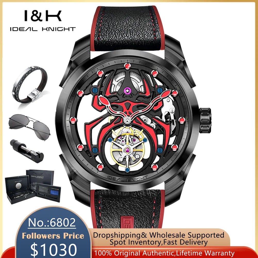 

IDEAL KNIGHT Automatic Mechanical Watch for Men Luminous Spider Tourbillon Flywheel Watch Luxury Top Quality Men's Wristwatches