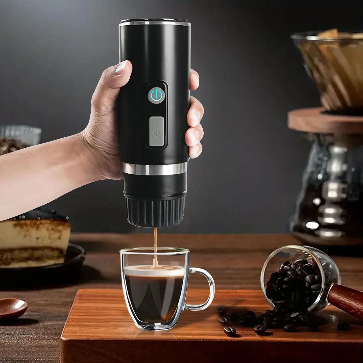 Portable Electric Coffee Maker, Handheld Coffee Maker, Rechargeable Mini Battery Espresso Machine, Coffee Capsules