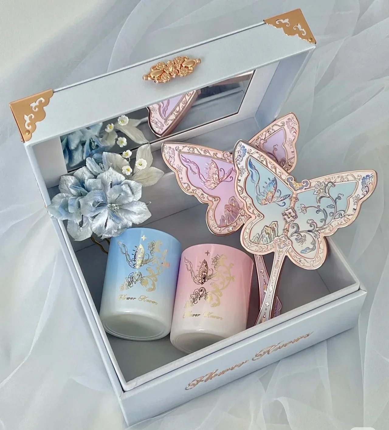 Pudełko do przechowywania z lustrem do makijażu Flowers Know na 8. rocznicę