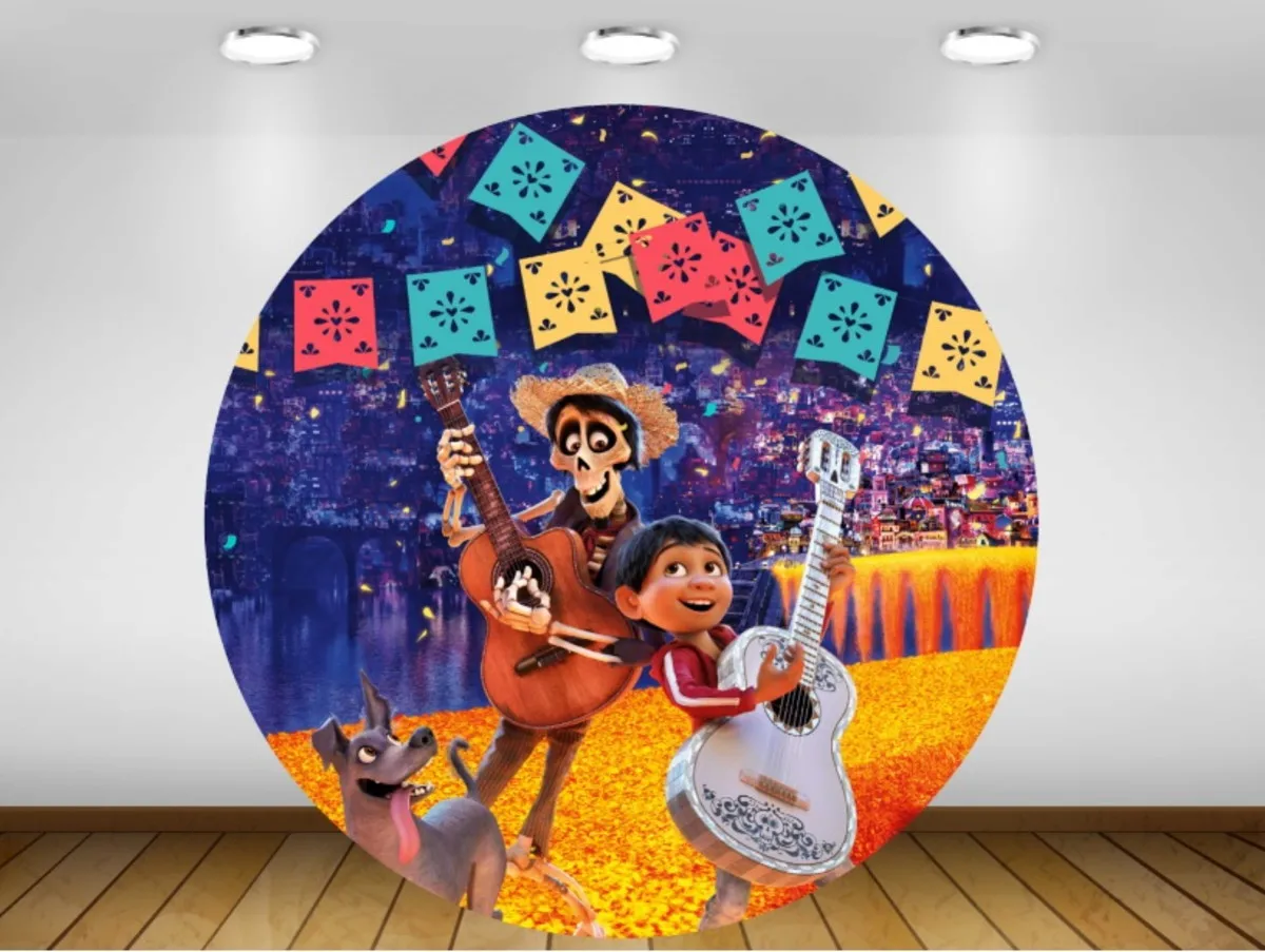 Disney Coco Child Circle Backdrop for Birthday Party Banner Round Background Fiesta Day of The Dead Decoration Etsy Covers