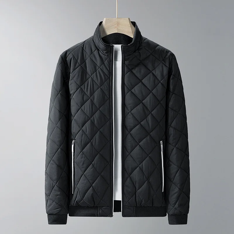 

Autumn and Winter Korean Version Simple Casual Commuting Pure Color Grid Line Add Velvet Cotton Long Sleeved Jacket