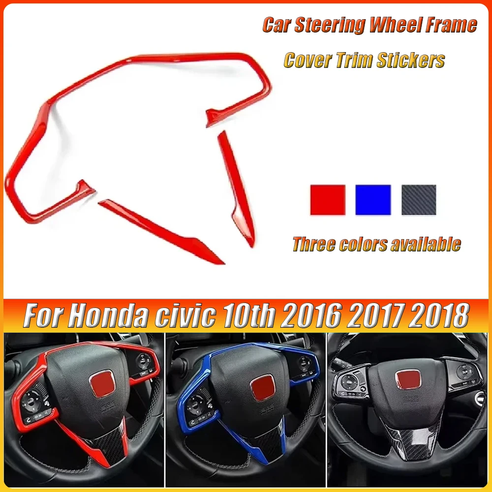 

For Honda Civic 10th 2016 2017 2018 Carbon Fiber Style Car Steering Wheel Frame Cover Trim Stickers Interior Look Accessories
