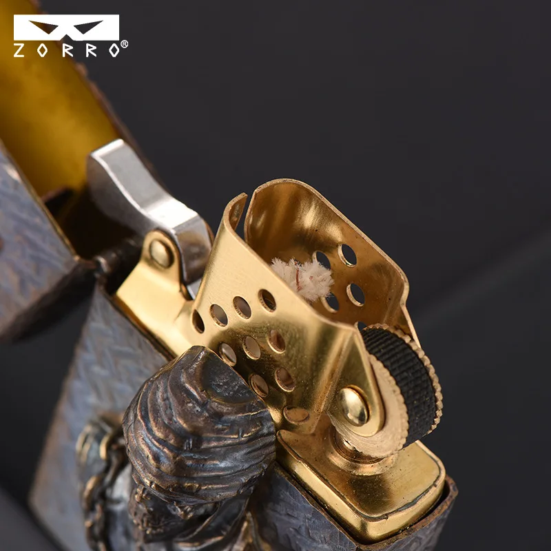Zoro Original Copper Handmade Relief Kerosiene Grinding Wheel Lighter for Men's Fashionable High-end Gift Cigarette Lighter - Image 3