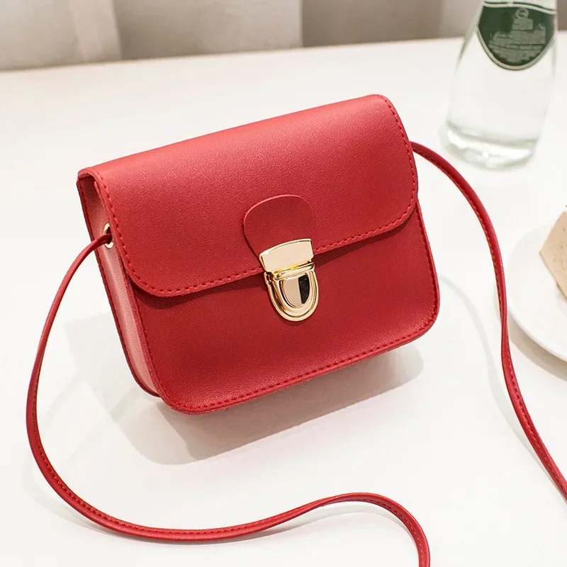 High Quality Messenger Bag PU Leather Solid Color Cover Lock Shoulder Crossbody Bag