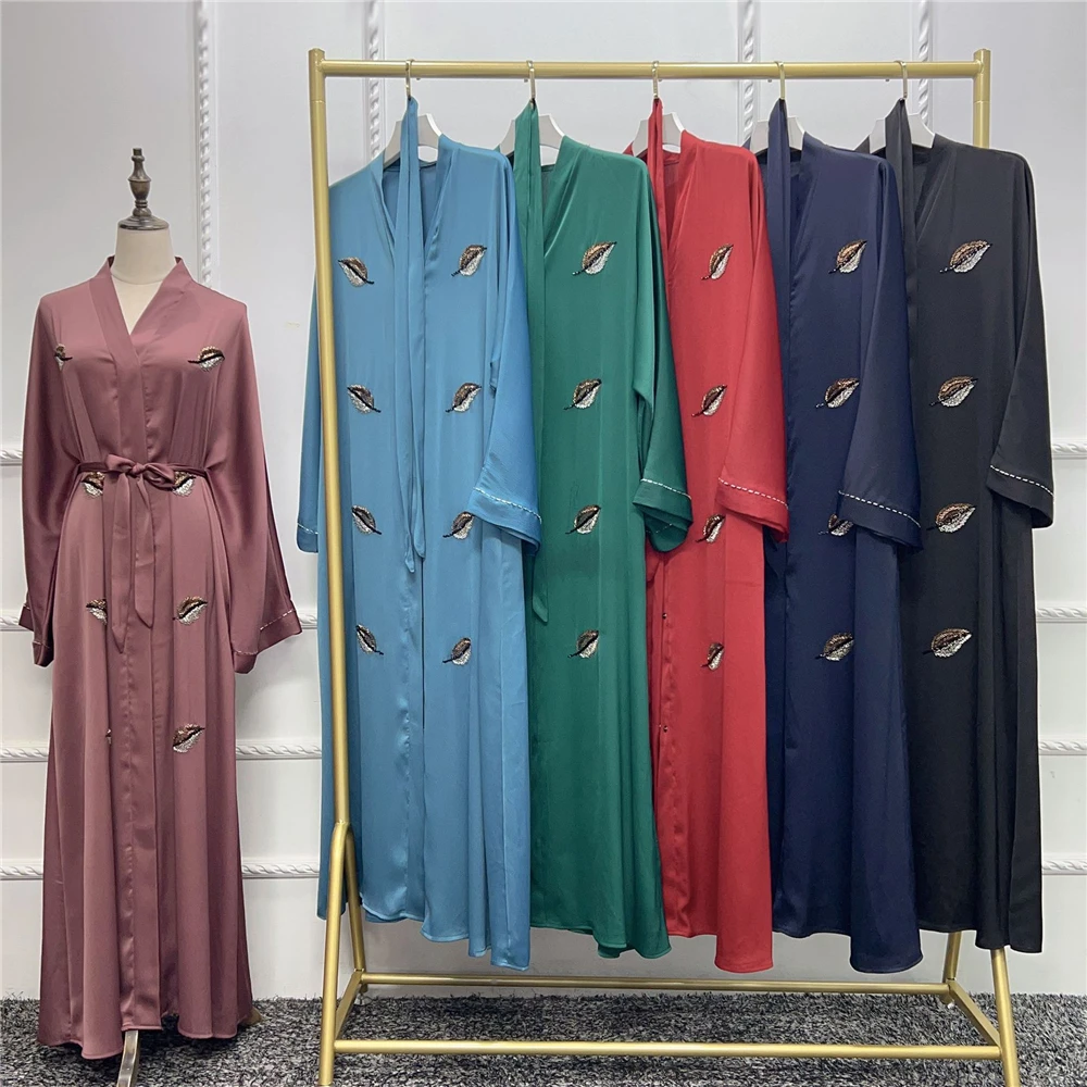 Abayas ouverts avec broderie de perles pour femmes musulmanes, Kimono, Cardigans, vêtements islamiques, Kaftan, Ramadan, tenues turques de dubaï