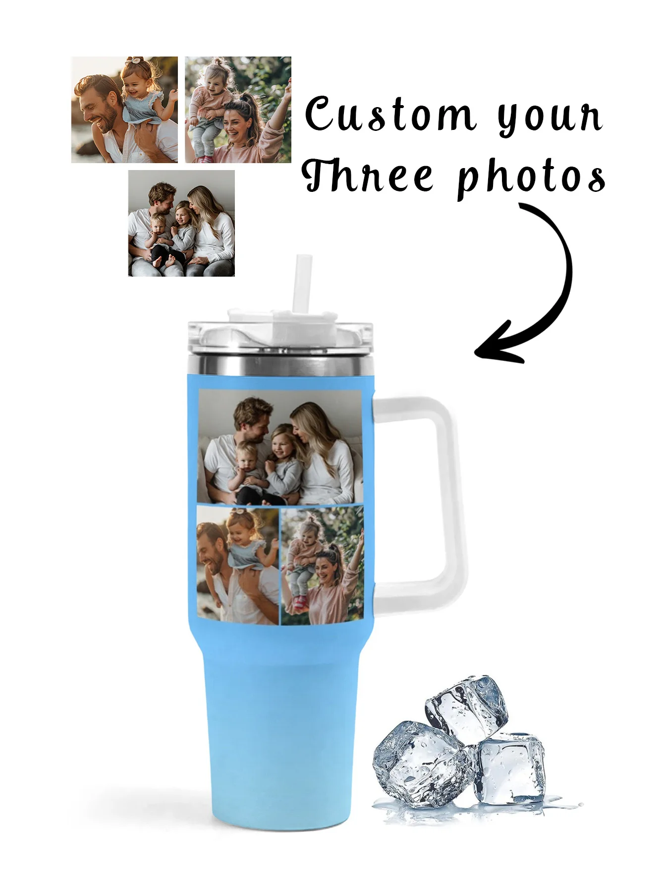 

Персонализированная чашка для воды на 40 унций. Дорожная чашка с текстом и изображением. Чашка для воды из нержавеющей стали. Изолированная чашка для воды.