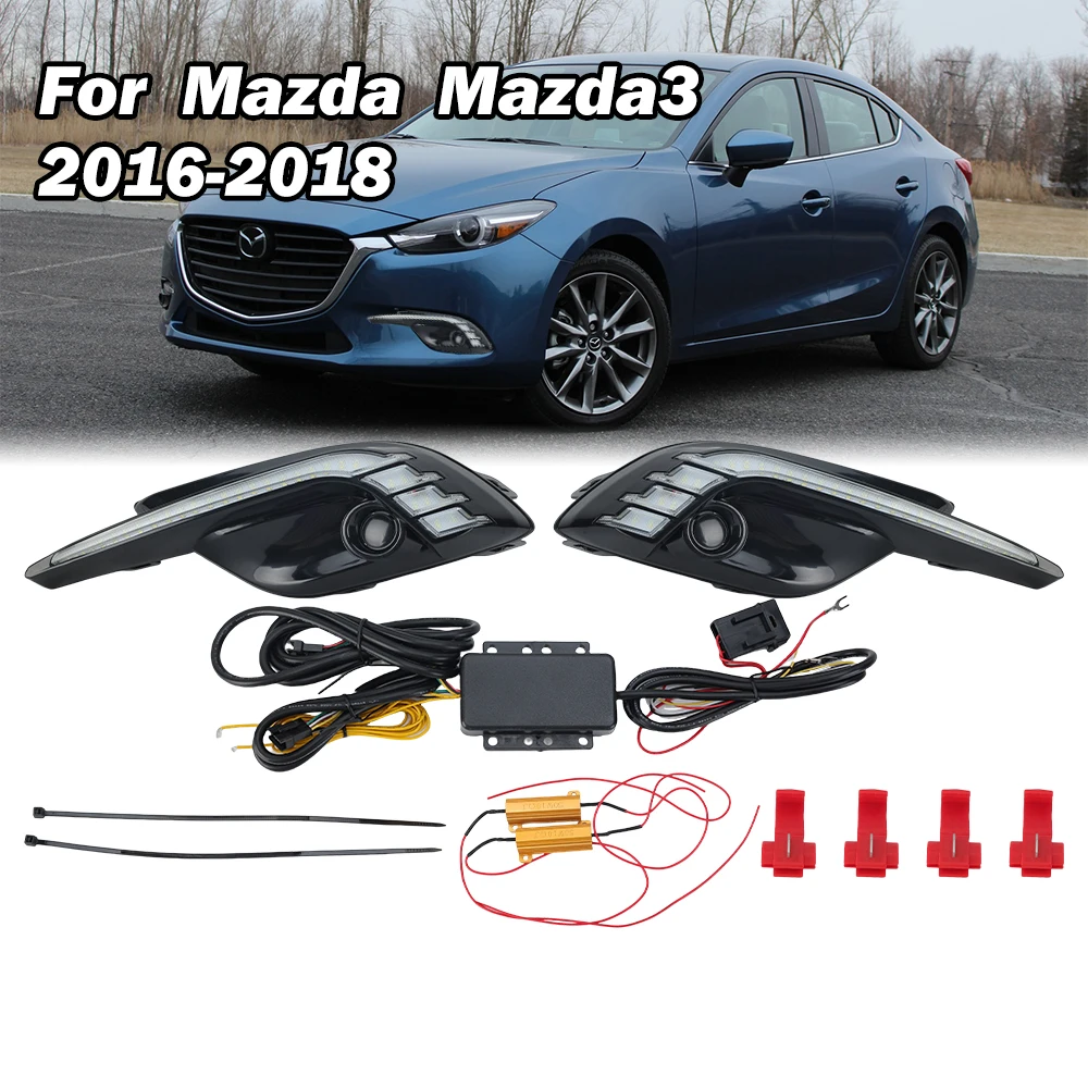 

Daytime Running Light For Mazda 3 Axela 2017 2018 LED DRL Fog lamp Daylight with yellow Signal foglights cover headlights