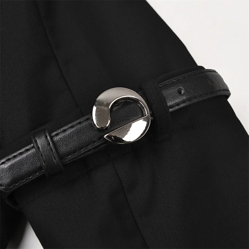 Silhouette Belt buckle Women Suit Black Gorgeous Double Sleeved Sleeve Tops Loose Comfortable V-Neck Formal Suit Newest In Stock