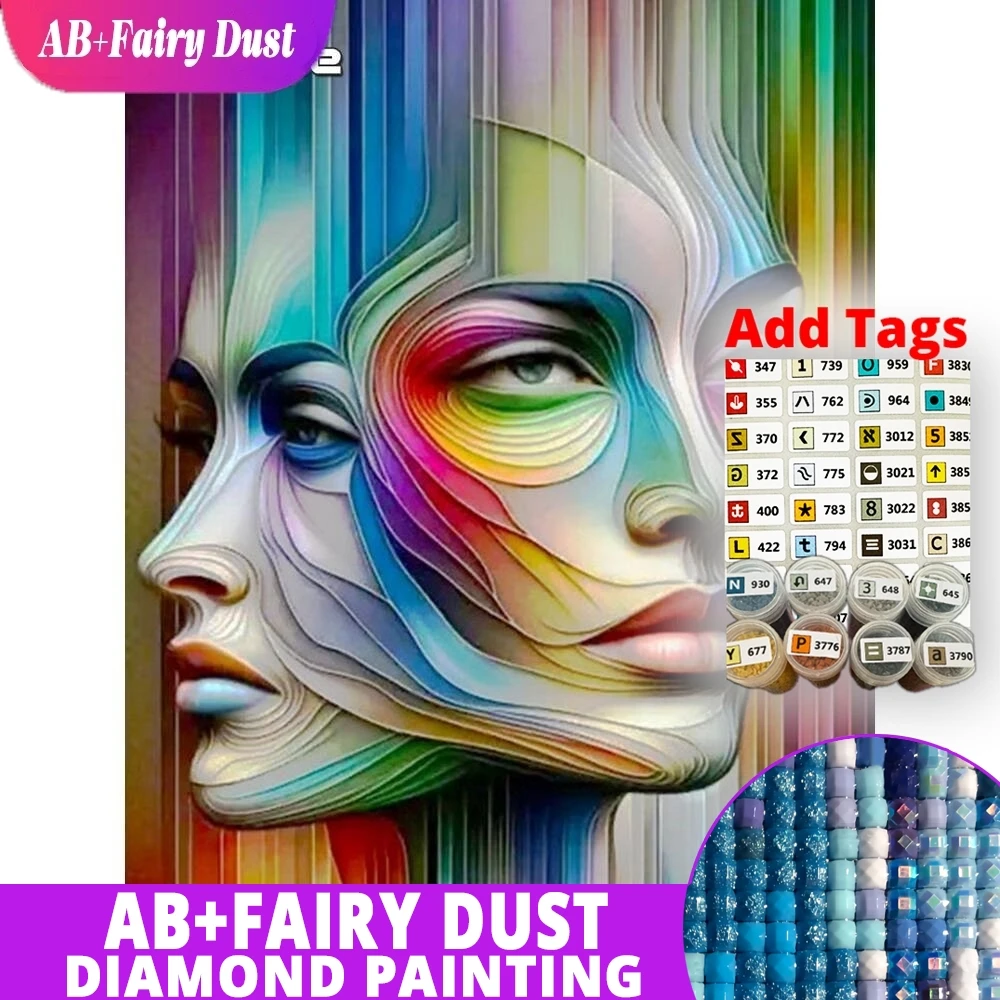 

AB Fairy Dust Diamond Embroidery Woman Picture Rhinestones Mosaic Painting Portrait Abstract Art Cross Stitch Handmade Gift