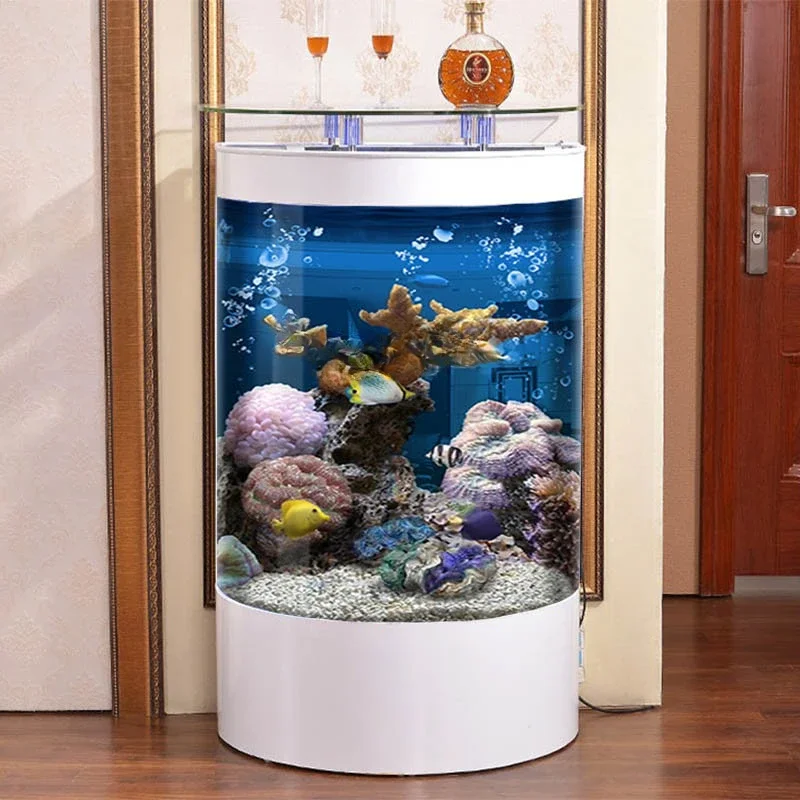 

Semicircle Fish Tank Household Floor Wall Vertical Lai Ren Change Water Glass Ecological Aquarium