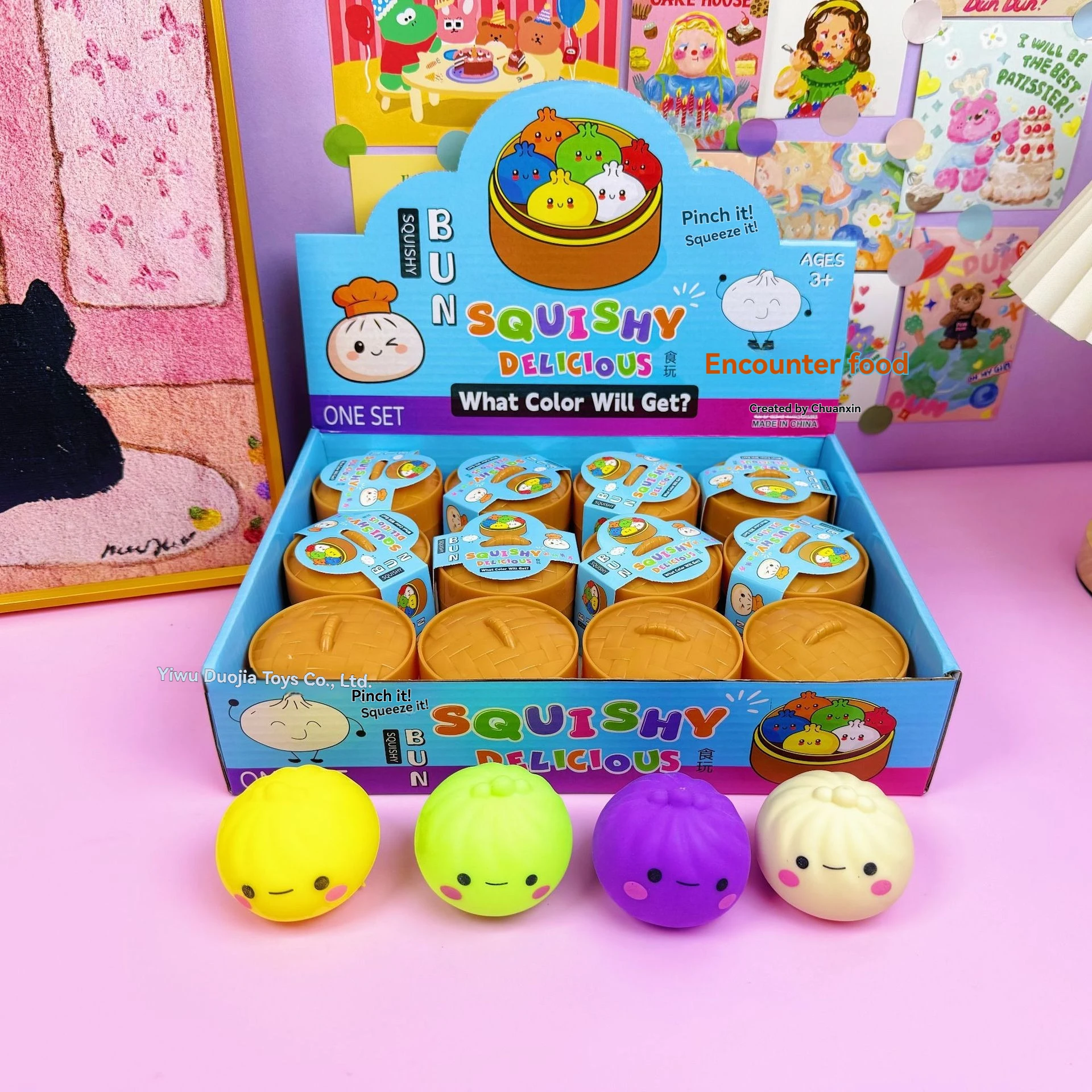 Hot selling multi-color smiling face buns with kneading music and steaming basket, stress relieving food toys, venting toys, str