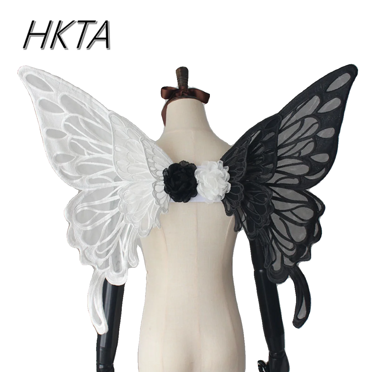 Feito à mão gótico bruxa preto branco cor dupla cos borboleta asa volta decoração lolita meninas bonito kawaii borboleta asas de anjo