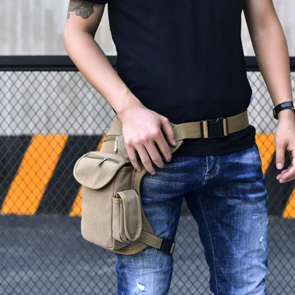 

Riding Leg Bag Khaki Canvas Thigh Pack for Motorcycle Cycling Hunting Travel Camping Adjustable Waist Lightweight Storage
