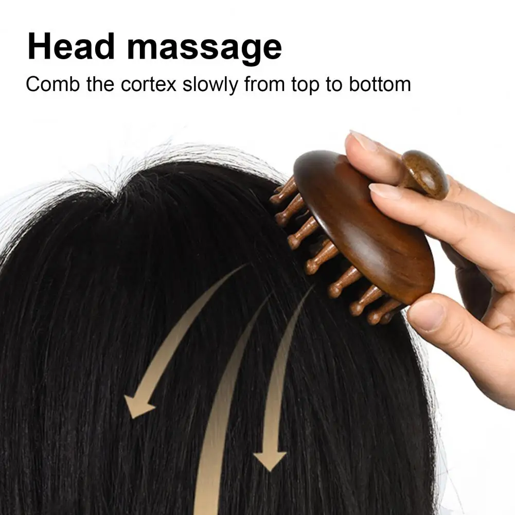 

7.8*6cm Sandalwood Scalp Massage Comb With Ergonomic Handle Round Head Teeth Anti-static Hair Growth Wooden Head Massager Brush