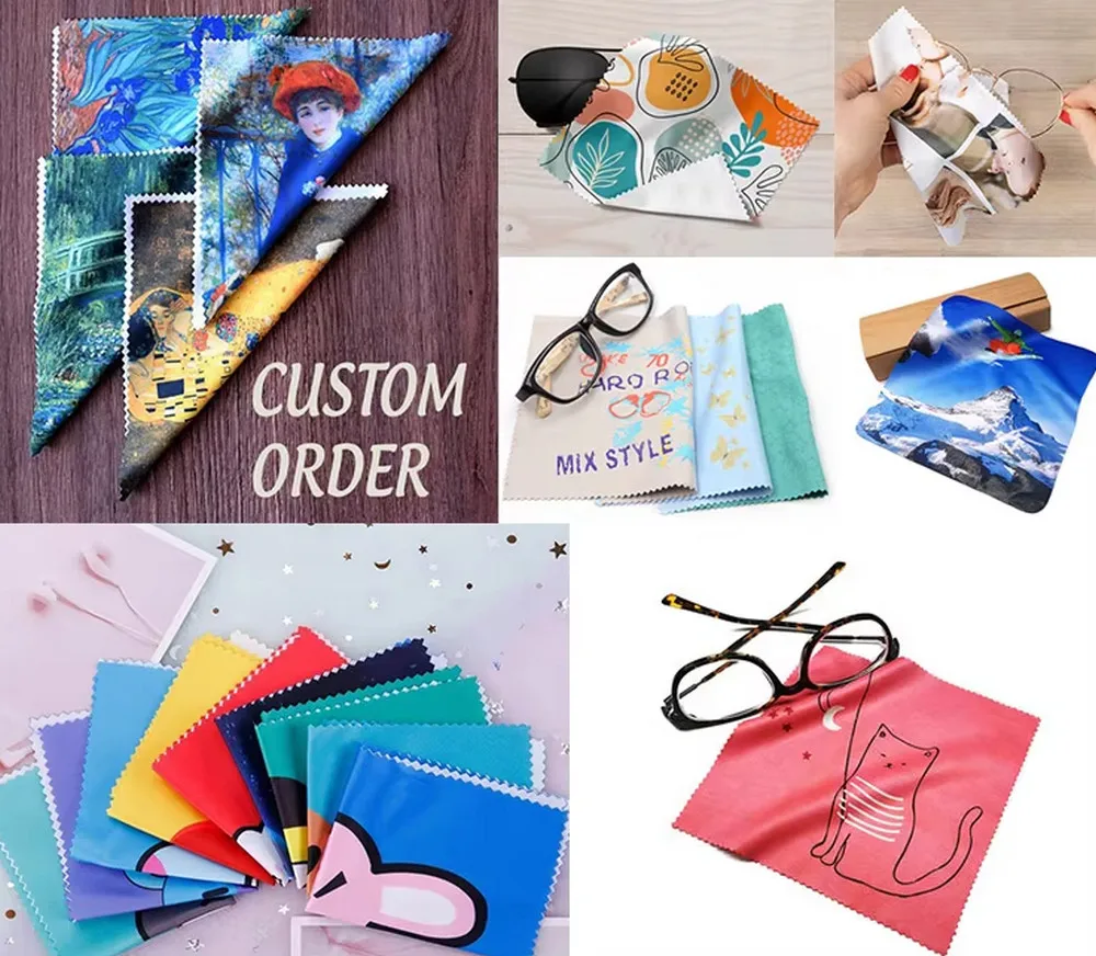500PCS Custom Picture Logo Jewelry Cloth Printing Microfiber Cloth Glasses Clean Eyeglass Frames Camera Lens Phone Screens