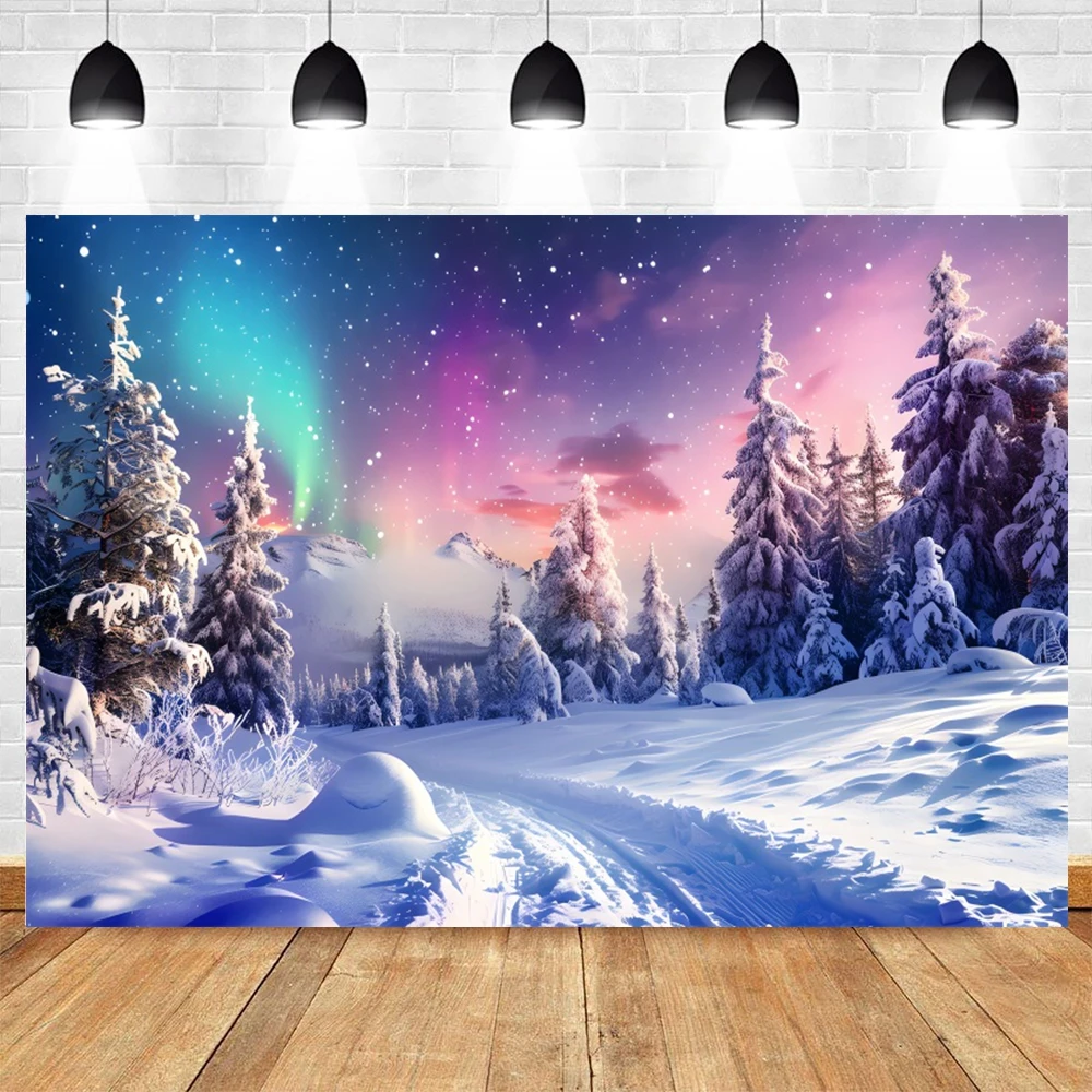 Winter Christmas Background White Forest Snow Castle Scene Kids Birthday Party Decoration Baby Portrait Photography Background