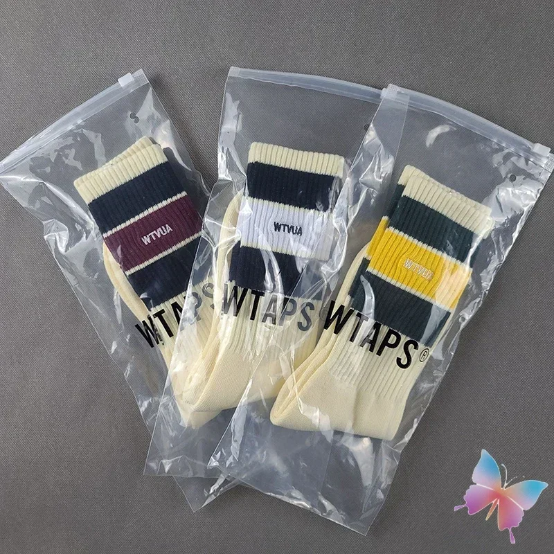 High Street Cityboy WTAPS Socks Color Blocking Thick Stripes Embroidered Letters Men Women Cotton Towel Bottom Middle Tube Socks