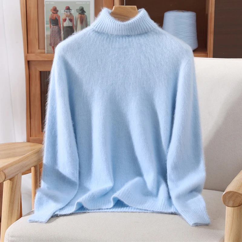 เสื้อสเวตเตอร์ผู้หญิงใหม่ปี 2025 ผ้ามิงค์แคชเมียร์ 100% เสื้อพูลโอเวอร์แขนยาวถักไหมพรม สีสันสดใสสำหรับฤดูใบไม้ร่วงและฤดูหนาว เสื้อทรงหลวมระดับไฮเอนด์