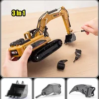 Huina Alloy Excavator Bulldozer Truck Model with Replacement Heads 1/40 Dumper Truck Engineering Vehicles Gifts for Kids Boys