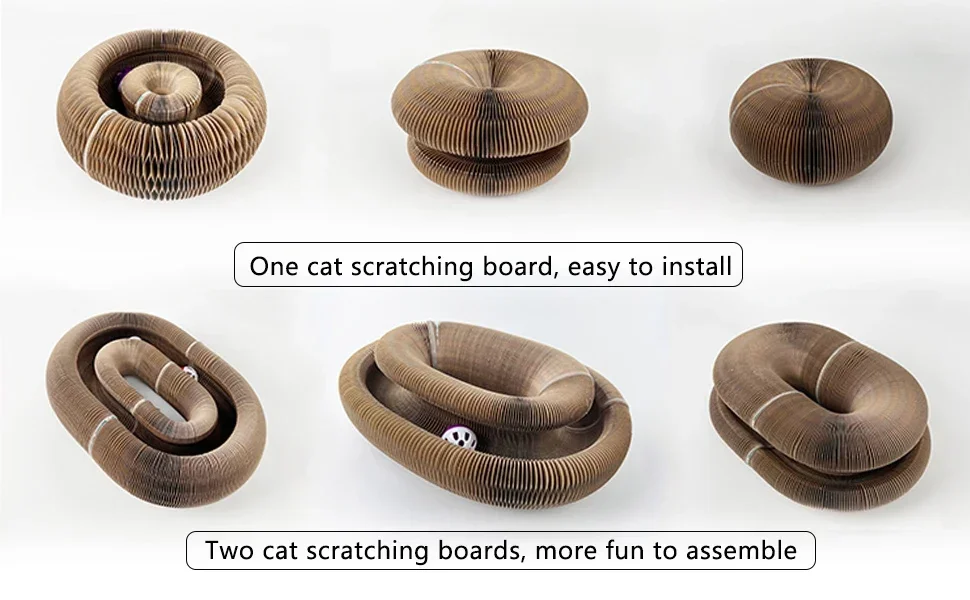 Accordion Cat Scratching Board with Ball Track Organ Design Curly Kitten Cardboard Toy Wooden Cat Furniture Ideal for Active Cat