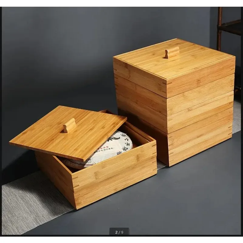 Bamboo Tea Box Square Storage Cake Organizer Stackable Cabinet Multi-layer Bin Container