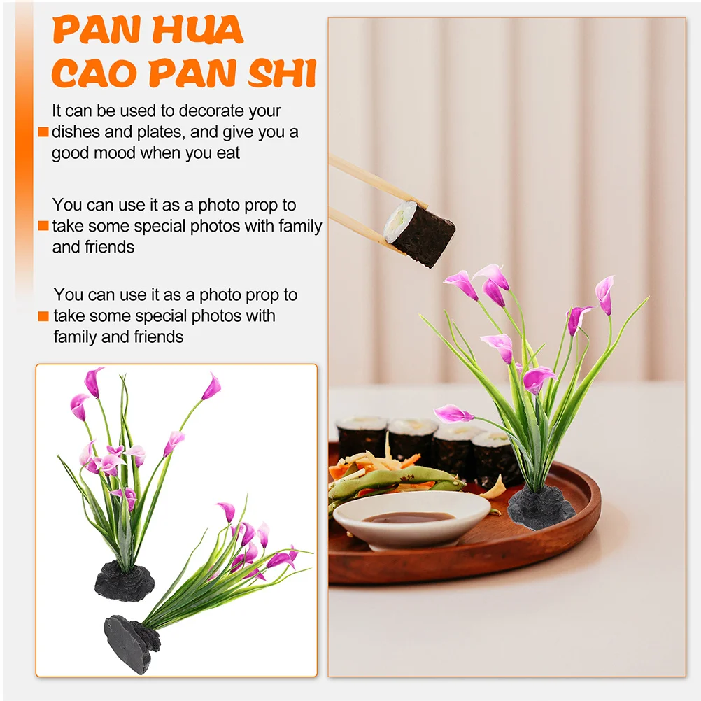 

4pcs Plate Garnish Grass Flowers Decorative Fake Flower For Sashimi Sushi Dish Decoration Multi-Use Plant Ornament Cold Food