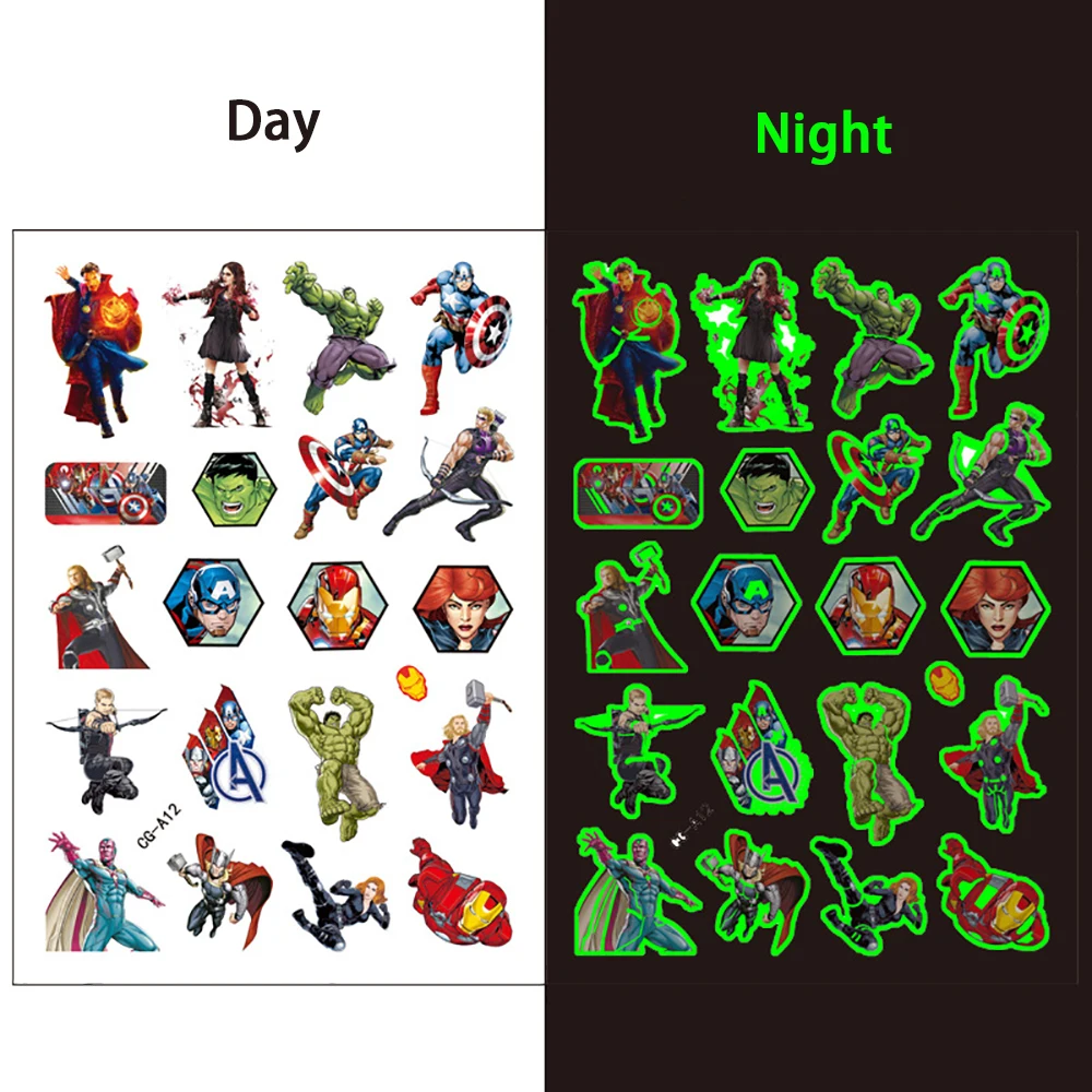 Disney Marvel Avengers Luminous Tattoo Stickers Children Temporary Fake Tattoos Arm Face Glowing Body Art Tattoo Kids Toys Gift