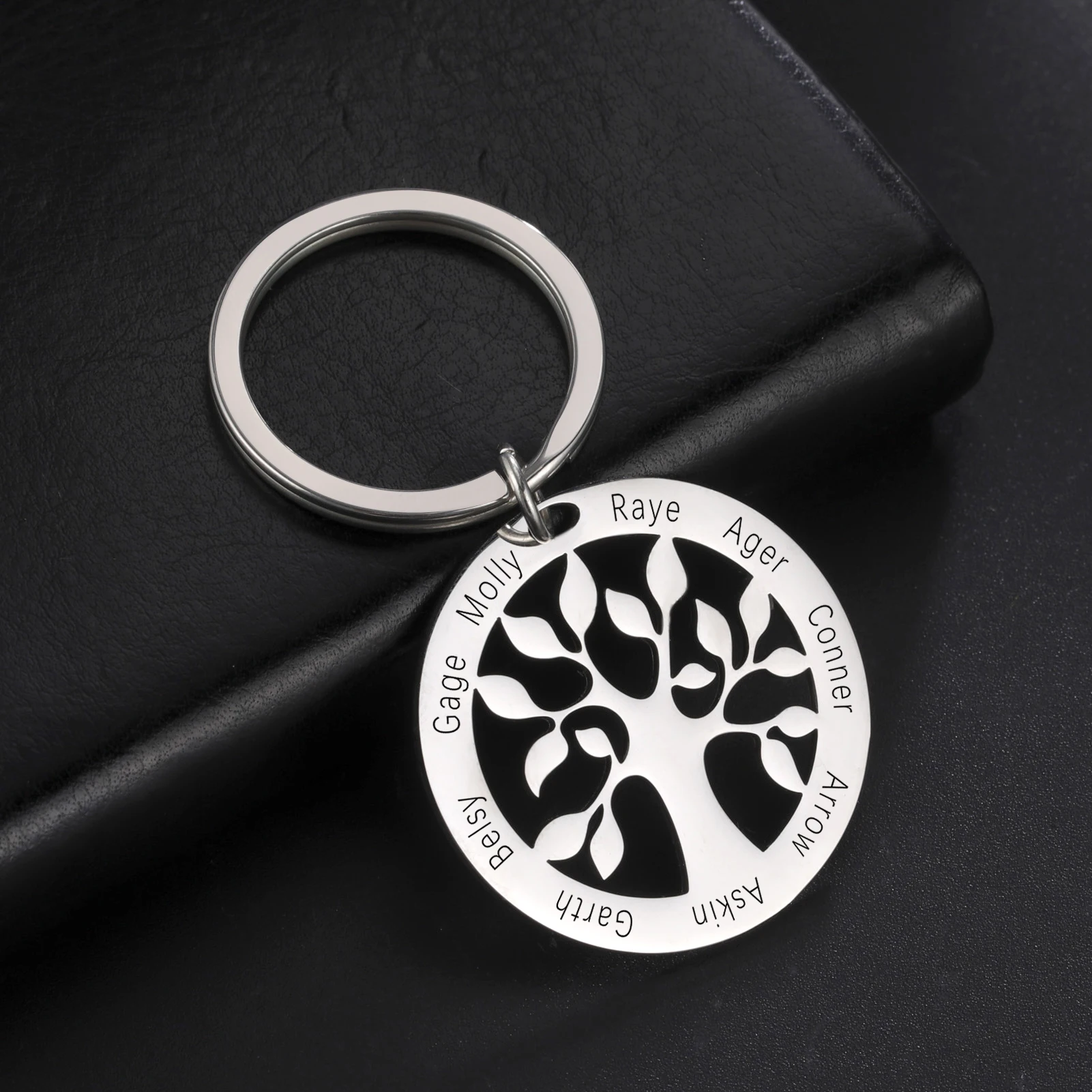 Personalisierter Schlüsselanhänger mit Baum des Lebens, graviert mit Namen, Schlüsselanhänger für Familienmitglieder, Schlüsselschmuck, Geschenke für Paare zum Valentinstag – Detail 10