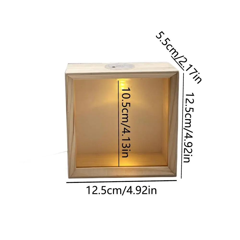 Decorative Wooden Shadow Box Frame Handmade Soft Light Wood DIY Nightlight Transparent Acrylic Panels