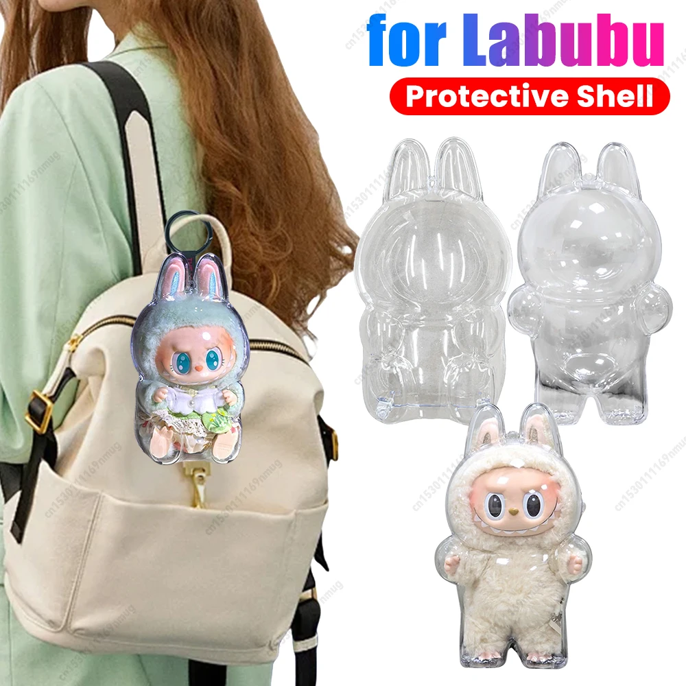 Transparante beschermhoes voor Labubu V1 V2 pluche poppen displayhoes draagbare opbergdoos voor zitten staande feestserie