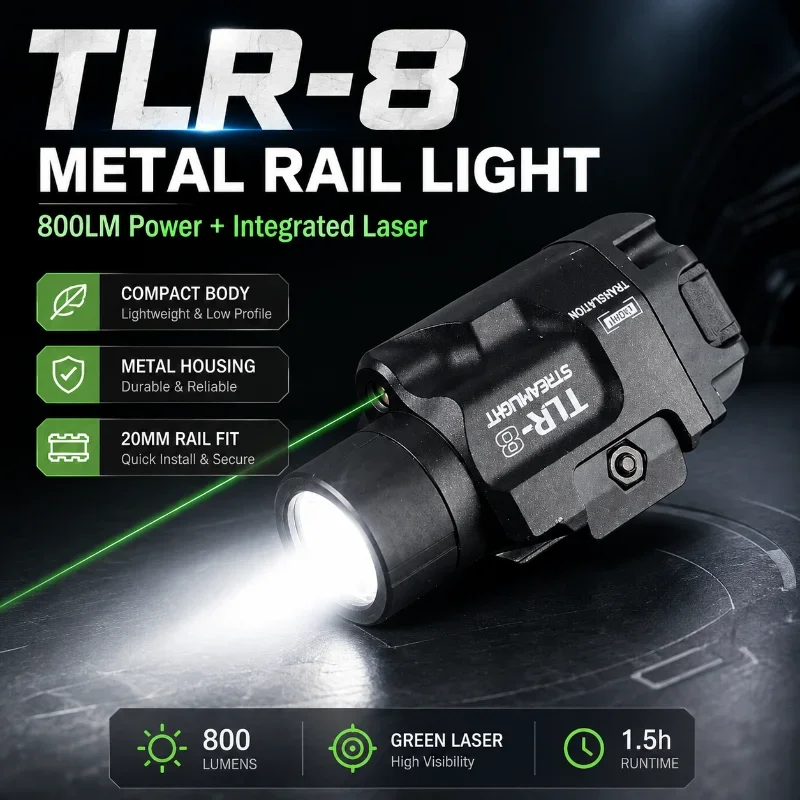 TLR‑8‑Style Metal Light Module 800LM 20mm Clamp Red Green Light for Hobby Model Modification