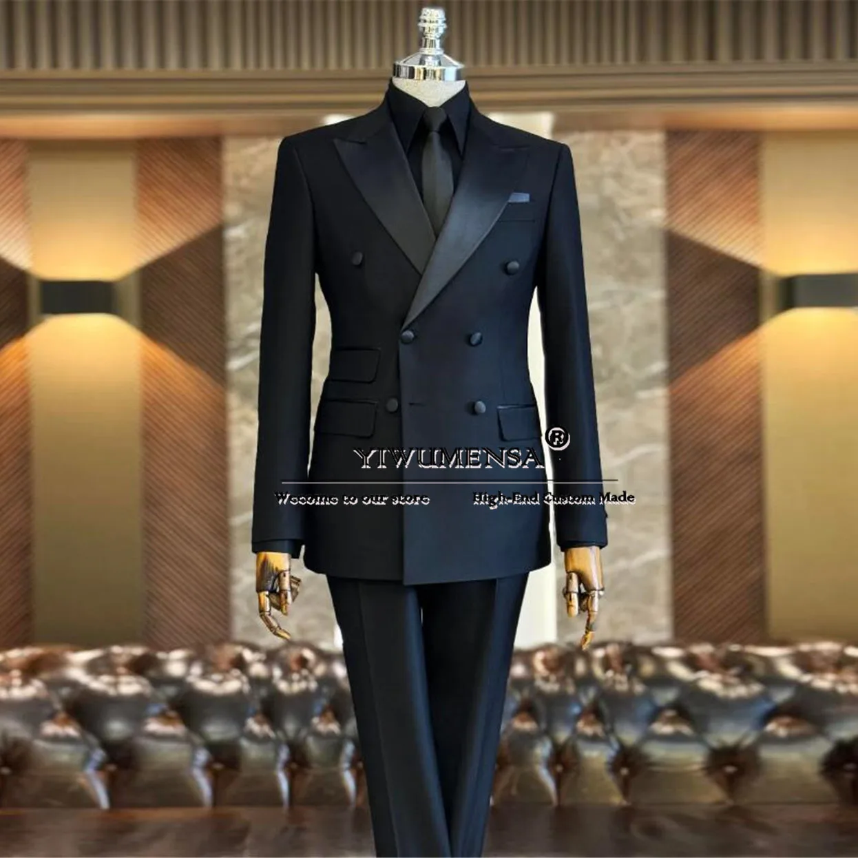 

Male Daily Business Suits Slim Fit Navy Blue Double Breasted Jacket Pants 2 Pieces Groom Wedding Tuxedo Custom Made Man Clothing