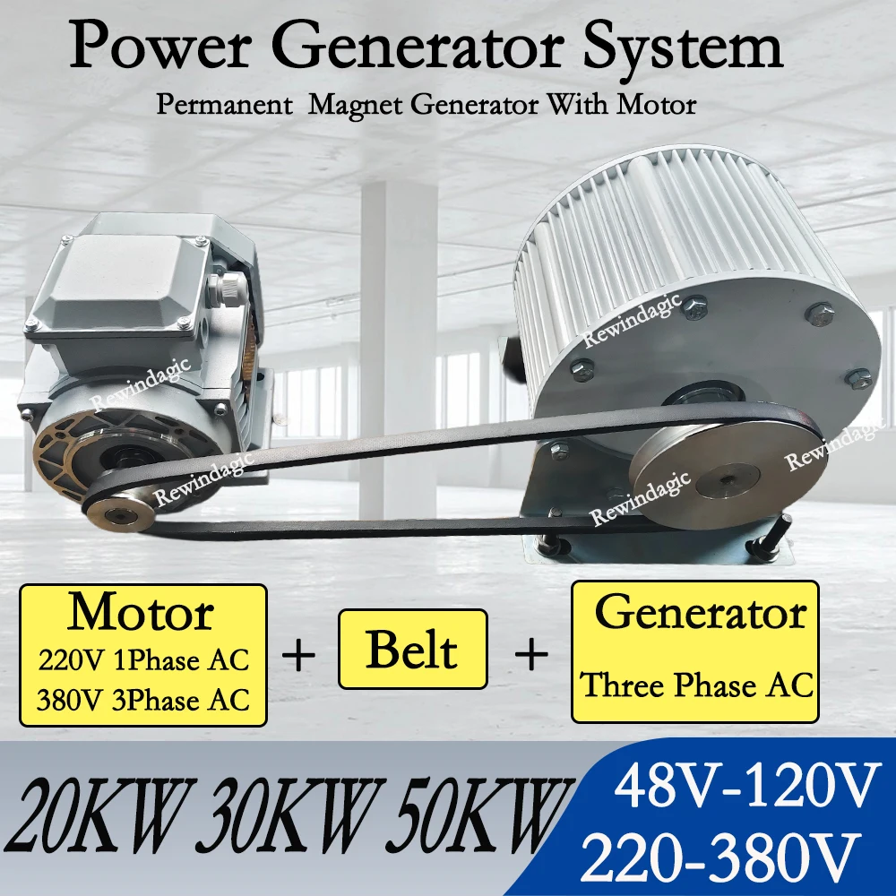 CE10KW 20KW 30KW 220V 380V Engine DynamoPermanent Magnet Generator With Motor Reducer Chain /Pulley Belt/CouplingConnection