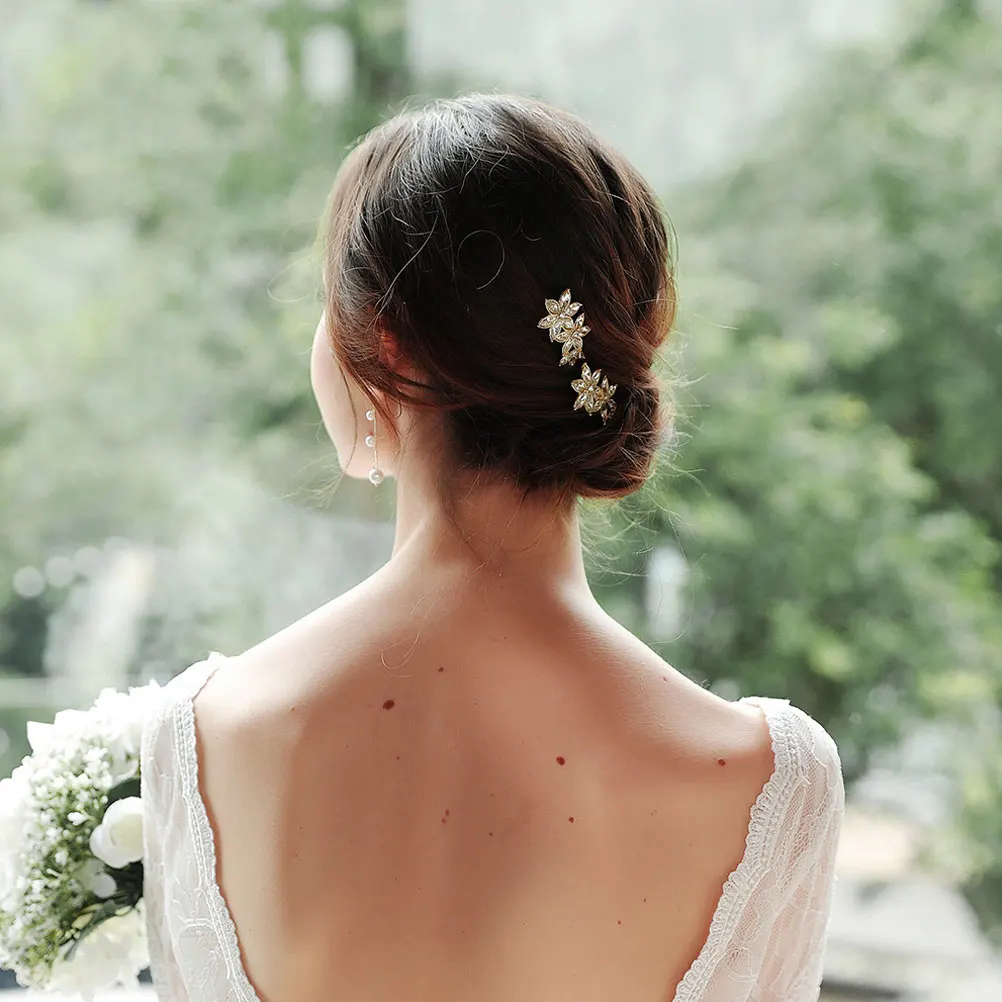 

Women Diamond Alloy Flower U-Shaped Hairpin Wedding Bridal Princess Headwear Jewelry Accessories Golden Decorative High